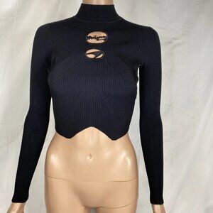 NEW REISS Women’s Sandy McLaren F1 Team Cut-Out Knit Crop Top – Black, Size XS